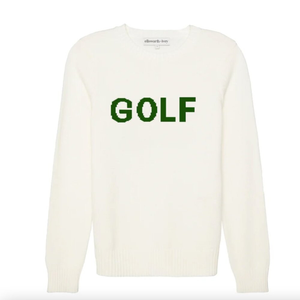 Ellsworth and Ivey Golf Classic Crewneck Sweater - Ivory with Forest Green
